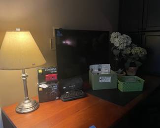 Faux Flowers, Desk Lamp, Nikon Coolpix S6100 Camera, Tumi Keyboard, Sony Handycam DCR-HC30