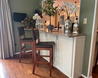 Linon Home Bar Stools, Faux Flowers,  Faux Lemon Tree