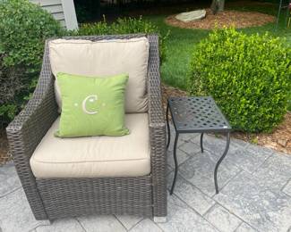 Decorative pillows. Outdoor table, Frontgate Chair B
