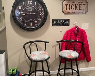 Wall Clock, Wall Decor, Fitness gear 25lb plates, Pottery Barn Bar Stool