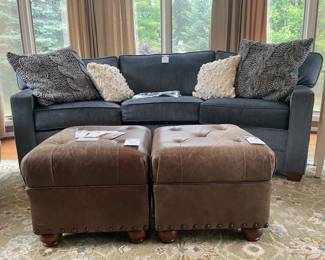 Pottery Barn Ottomans, Ethan Allen Couch, Pier 1 & Pottery Barn Throw Pillows