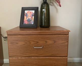 2 Drawer Cabinet, Vase with Floral Arrangement, Picture Frame