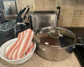All Clad Pot with Lid, Breville Toaster BTA720XL, Pottery Barn Melamine Bowl