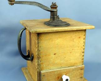 Dovetailed Wood Hand Crank Coffee Grinder, 11" Tall