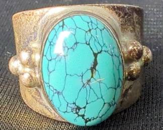 Sterling Silver And Mountain Turquoise Ring, Size Unknown