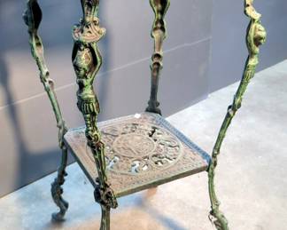 Tiered Wrought Iron 29" Plant Stand/ Side Table With Figural Legs
