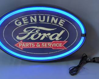 Genuine Ford Parts & Service Retro Style LED Neon Wall Mounted Sign, 16" Oval Shape, Battery Powered