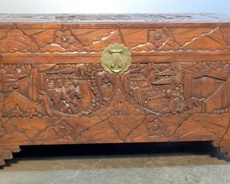 Ornately Carved Wood Chest, 18" x 35" x 17"