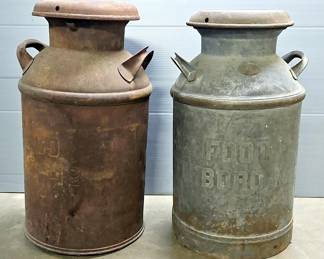 Vintage Metal 25" Tall Milk Cans, Qty 2