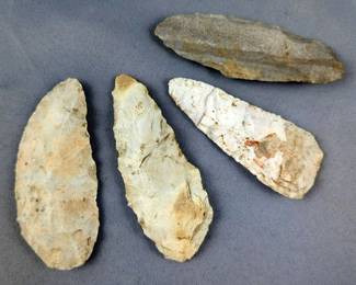 Native American Hand Carved Stone Knives, Sizes From 4" - 3.5", Qty 4