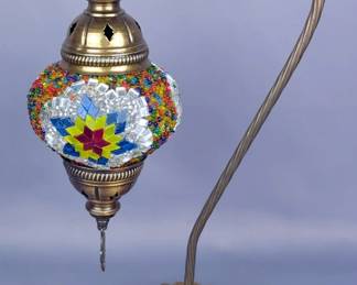 Turkish Mosaic Roped Hook And Pendant Table Lamp, 17" Tall, Powers On