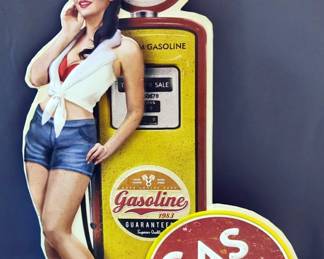Vintage Gas N' Go Pump Pinup Girl Metal Sign, 22.5" x 12.25"