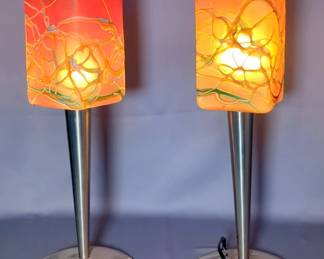 Art Glass Table Lamps, 24", Qty 2, Both Power On
