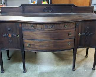 Grand Rapids Furniture Company Antique Bow Front Buffet With 3 Drawers And Side Storage, One Door Needs Repair, Missing Handles, 47" x 72" x 21"