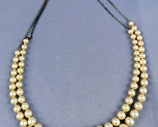 Vintage Sterling Silver Two Strand Pearl Necklace, Unknown If Pearls Are Authentic