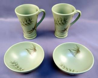 Paltzgraff Portfolio Naturewood Pattern 5.5" Mugs, Qty 2 And 6" Bowls, Qty 2