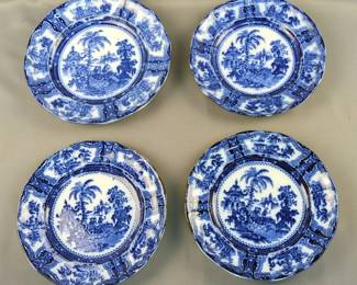 Adams Kyber Flow Blue 10" And 9" Dinner Plates, 10", Total Qty 4
