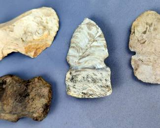 Native American Hand Carved Stone Axe Heads, Sizes From 4.75" - 3", Qty 4