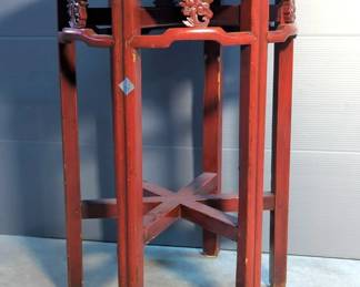 Carved Wood End Table With Mirror Top, 28" x 23" Diameter, Top Is Not Attached