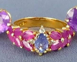 10K Gold Ring With Gem Stones And Matching Earring Set, Unknown Authenticity