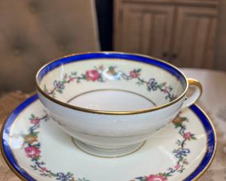 Ovington Brothers Limoges Floral, Gold Trim with Royal Blue, (Rare find)