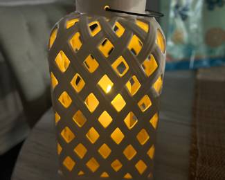 Valerie 14" Flickering Flame Lattice Ceramic Hurricane - Set of 2 (Ivory)