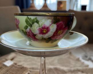 Vintage Lefton China Demittasse Teacup & Saucer, Floral