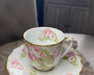 Vintage French Limoges by Elite/Elite Works, Pattern Pink Rose Floral, Teacup & Saucer