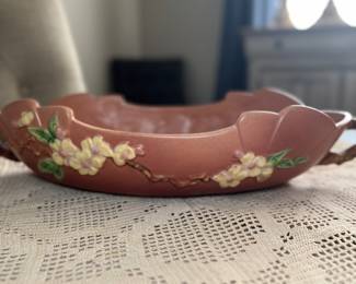 Roseville Pink Apple Blossom Jardiniere Oval Bowl, 333-14"