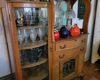 69" tall x 48 " wide x 18" deep antique oak side by side hutch