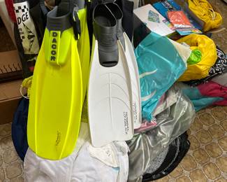 Lots of pool floats and gear