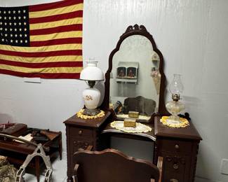 Antique vanity dresser with bench