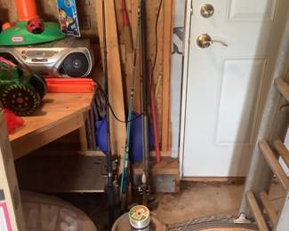 Fishing poles, line and bucket