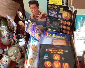 Halloween items and vinyl record albums plus 45’s.