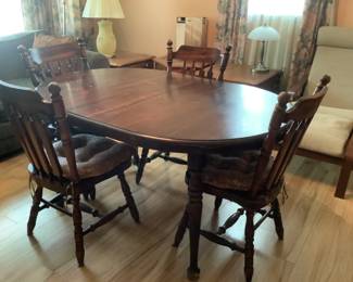 Pine kitchen table with six chairs