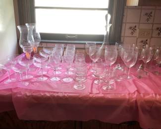 Antique etched glass sets with decanter