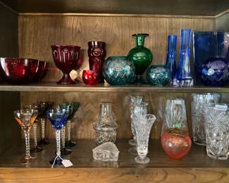 Colored glassware, bowls, and vases