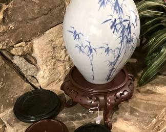 Asian style  vase and  wooden bases