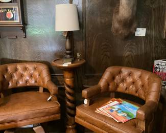 Barley twist plant stand; matching leather chairs