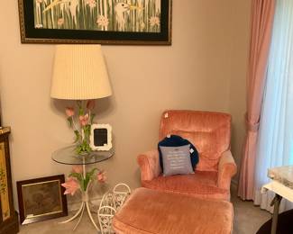 Peach bedroom chair and ottoman