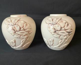 Pair Of Red Wing Magnolia Vases