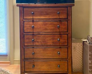 Aspen Home Bedroom Furniture - 5 drawer Tall Boy / Panasonic TV