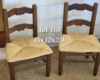 Children's rush seat chairs with carvings