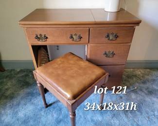 Sewing machine cabinet and stool