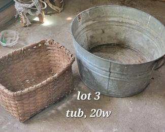 Antique basket and wash tub