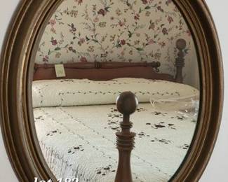 Antique oval mirror, wood frame