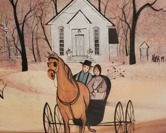 P. Buckley Moss framed print, "Long Grove Memories"