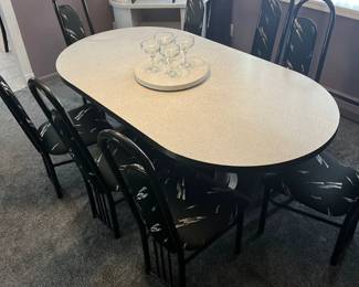 Grey/Black Art Deco Oval Dining Table & Chairs