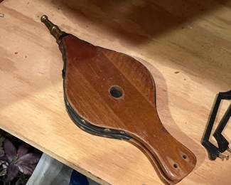 Vintage Fireplace Bellow Wood Leather Brass