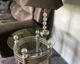 Glass Top Pewter Side Table